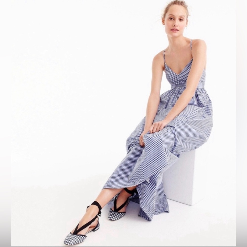 Beautiful J. Crew Collection Cotton Blue and White Gingham Maxi Dress